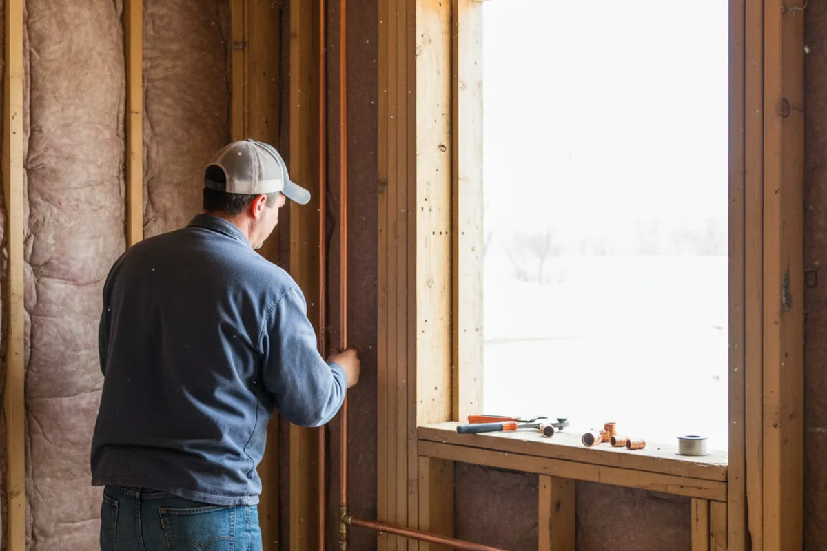 Licensed plumber running new copper supply lines in a Bondville home