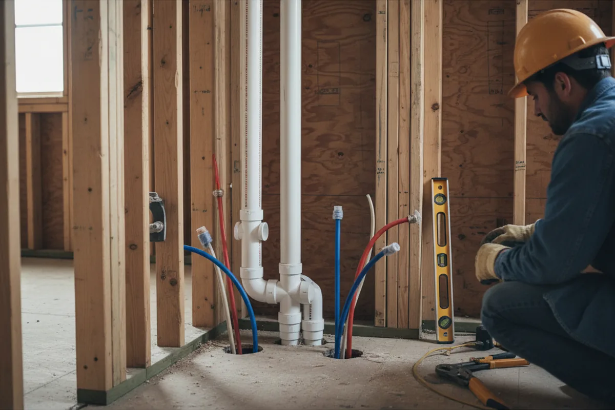 Drain and supply rough-in during Sump Pump Repair in Bondville